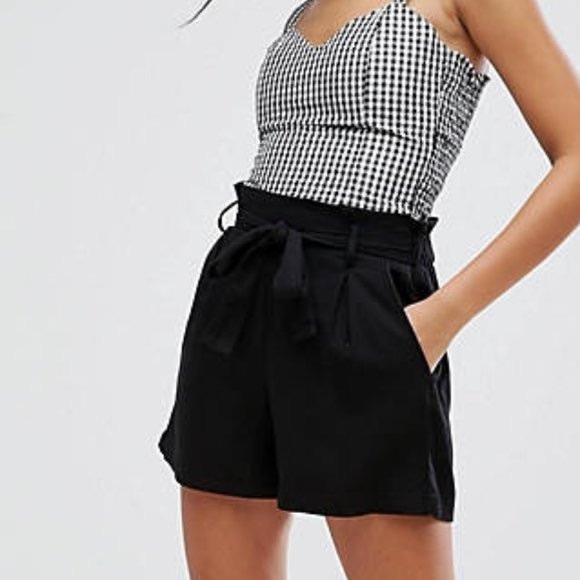🖤Bershka Black High Waist Paperbag Tie Bow Shorts, small - Picture 3 of 13